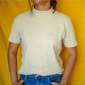 Yellow White Striped Turtleneck Tee